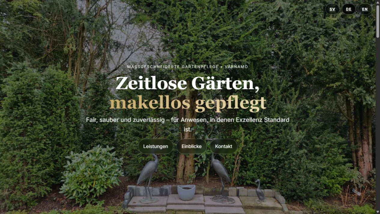 Originalansicht der deutschen Oweschen-Website für Gartenpflege in Värnamo.